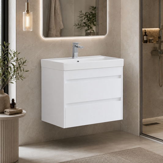 750mm Two-Drawer Wall-Hung Vanity Unit with Ceramic Basin
