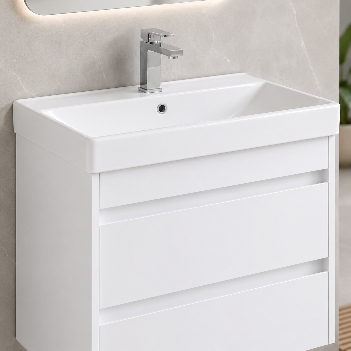 750mm Two-Drawer Wall-Hung Vanity Unit with Ceramic Basin