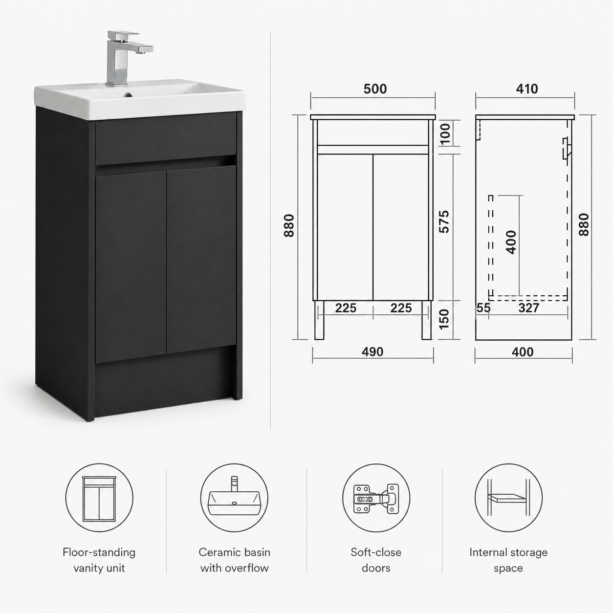 500mm Floor Standing Vanity Unit with Basin