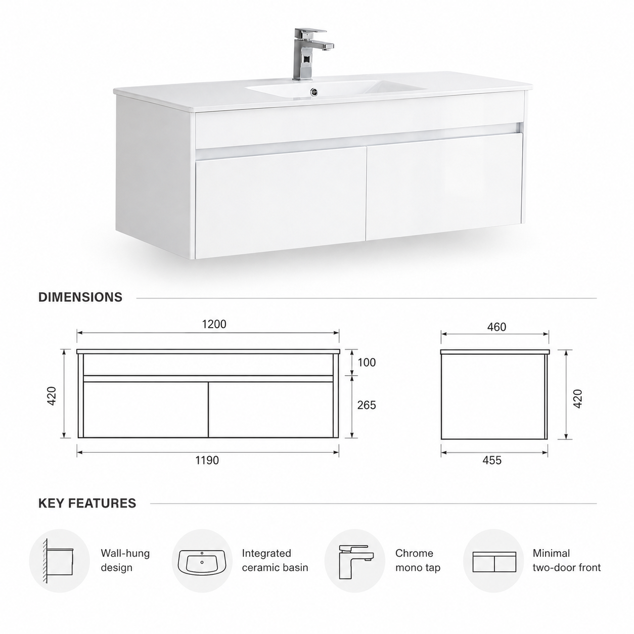 1200mm Wall-Hung Vanity Unit with Ceramic Basin