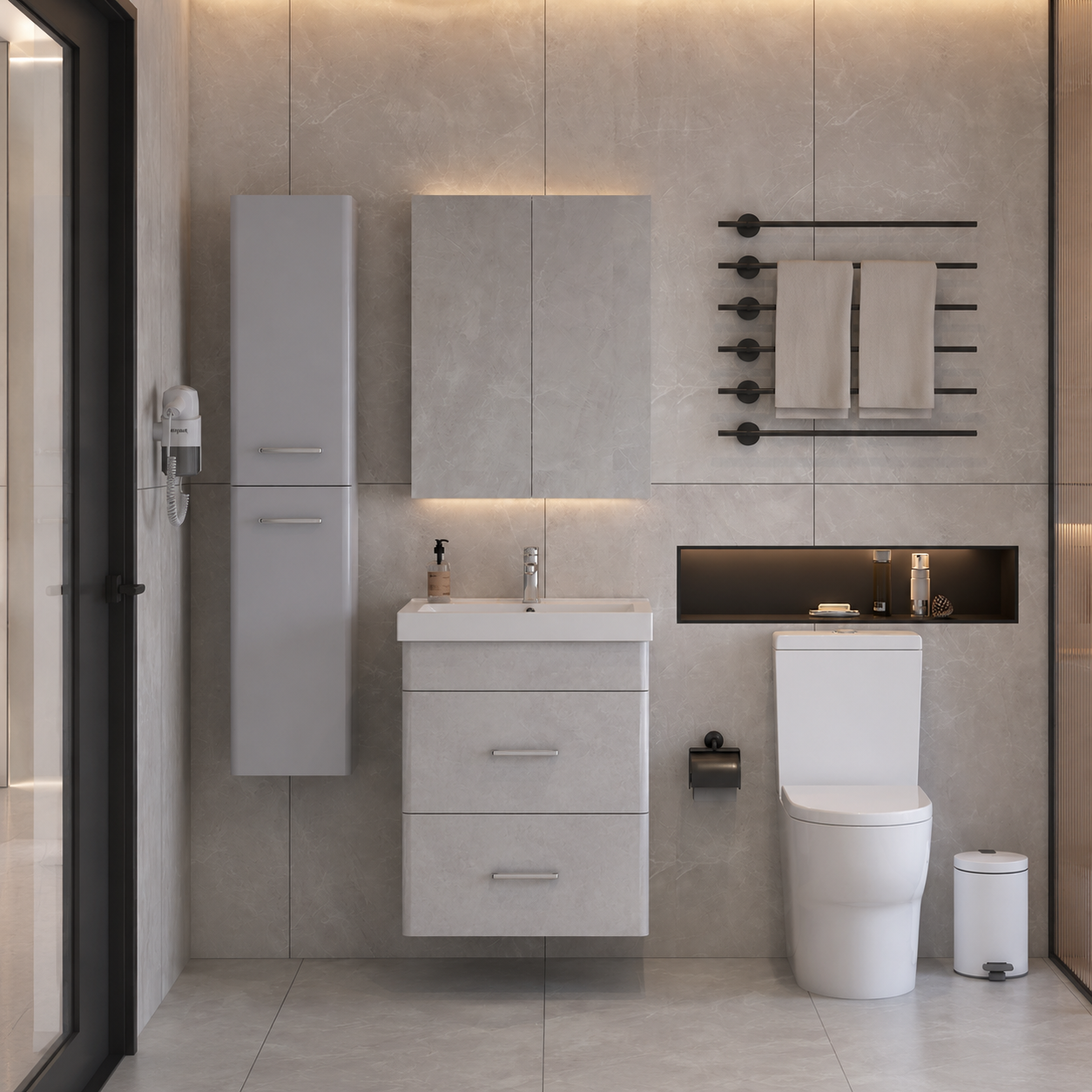 300mm slim Wall-Hung Tall Bathroom Storage Cabinet