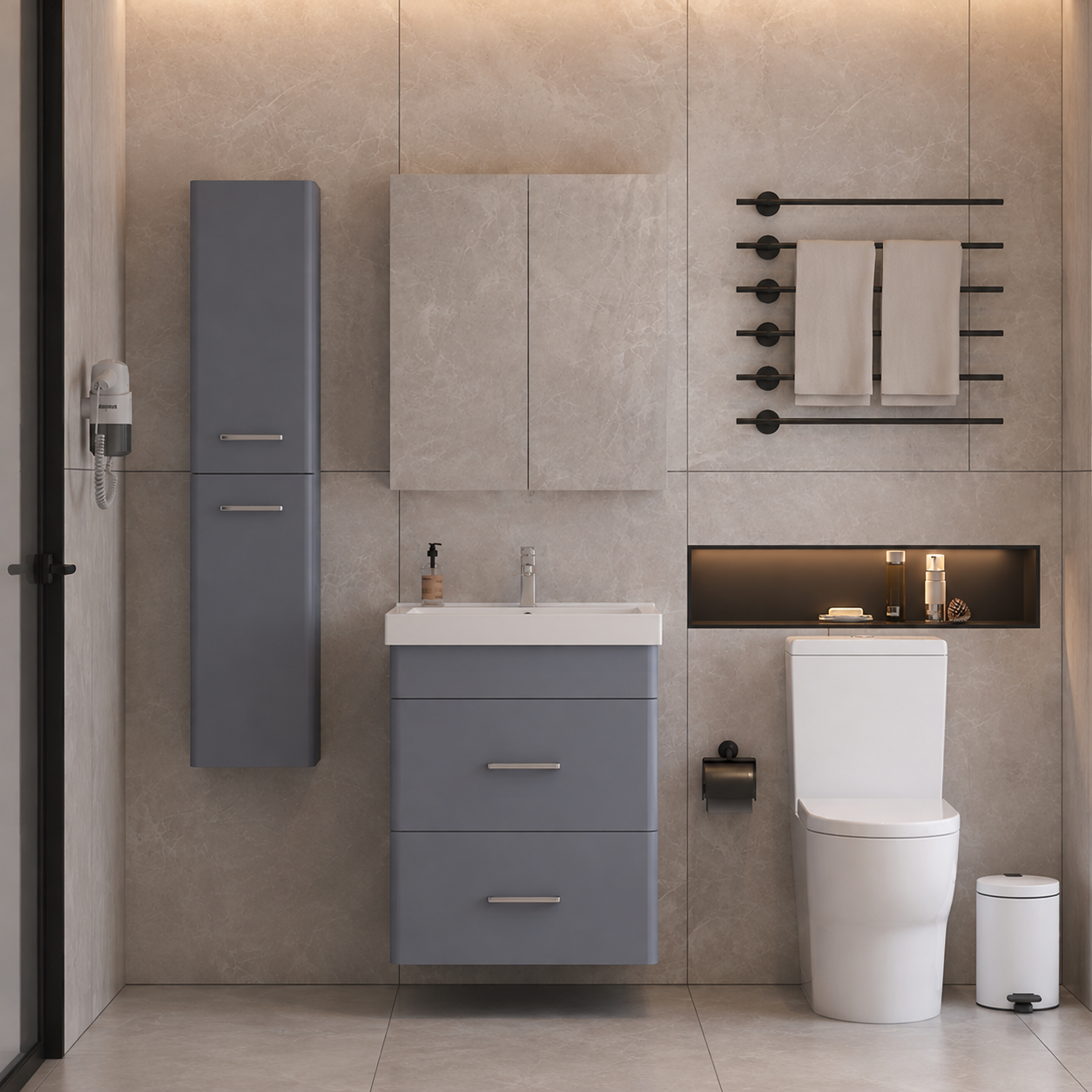 300mm slim Wall-Hung Tall Bathroom Storage Cabinet