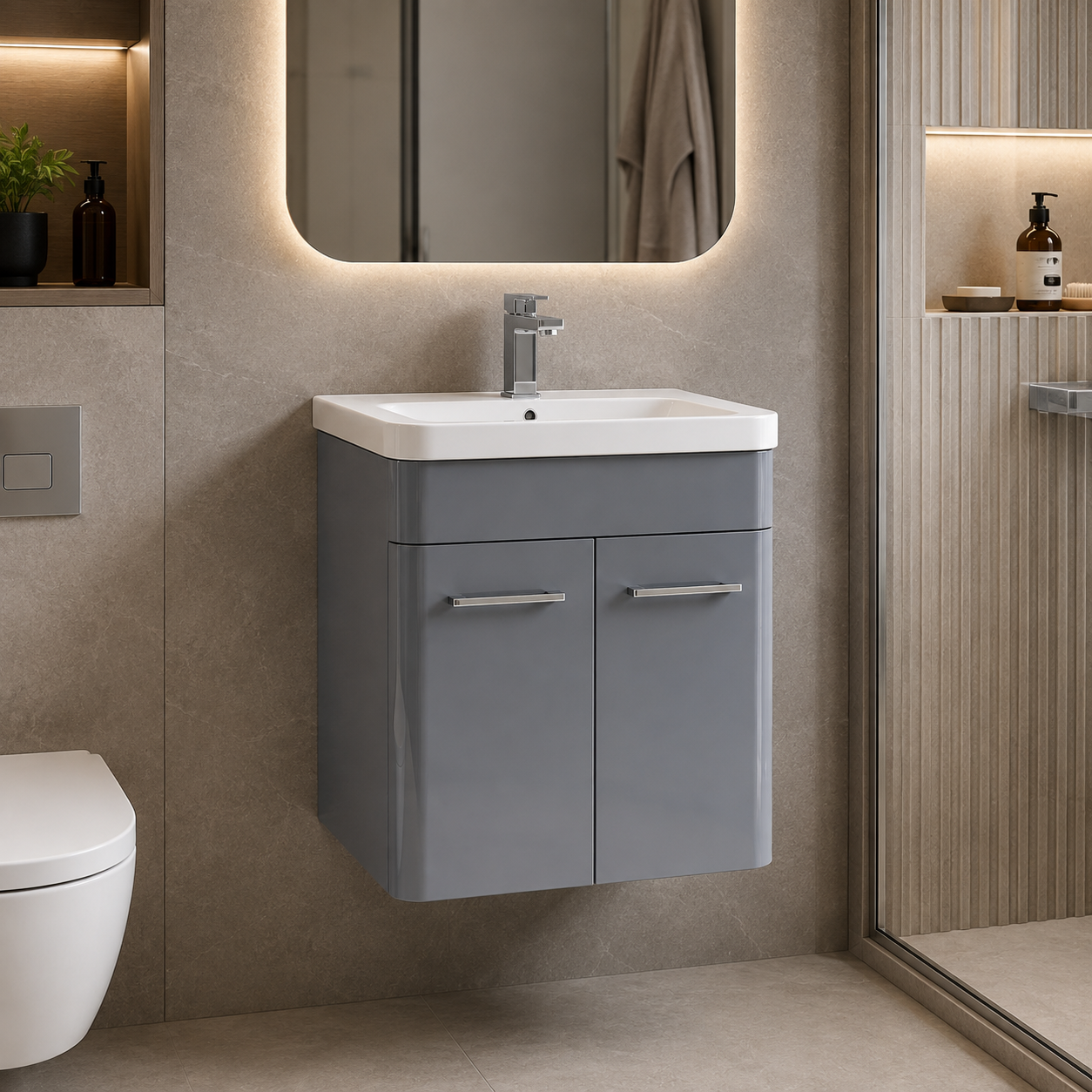 500mm Wall-Hung Vanity Unit with Curved-edge Ceramic Basin