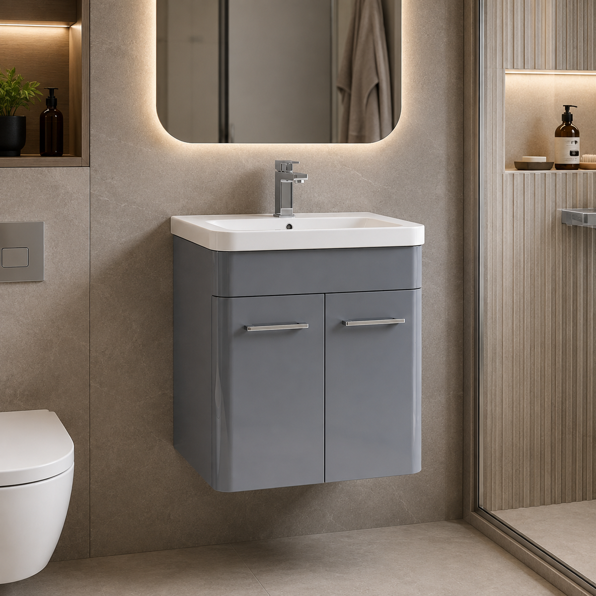 500mm Wall-Hung Vanity Unit with Curved-edge Ceramic Basin