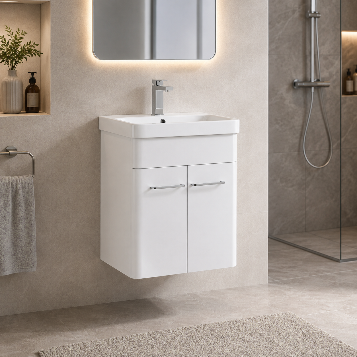 600mm Wall-Hung Vanity Unit with Curved-edge Ceramic Basin