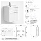 600mm Wall-Hung Vanity Unit with Curved-edge Ceramic Basin