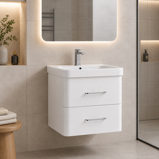 500mm Two-Drawer Wall-Hung Vanity Unit with Ceramic Basin