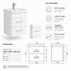 500mm Two-Drawer Wall-Hung Vanity Unit with Ceramic Basin