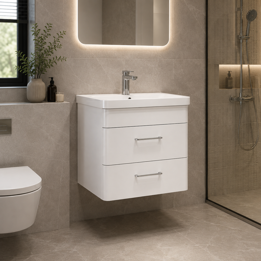 600mm Two-Drawer Wall-Hung Vanity Unit with Ceramic Basin