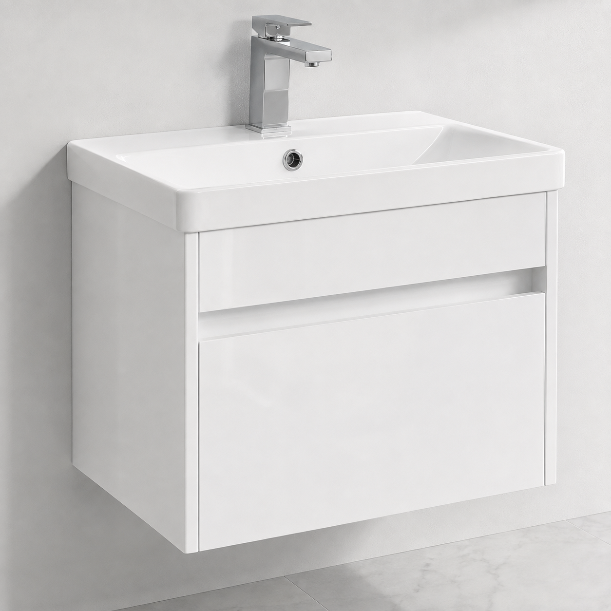 500mm Single-Drawer Wall-Hung Vanity Unit with Ceramic Basin