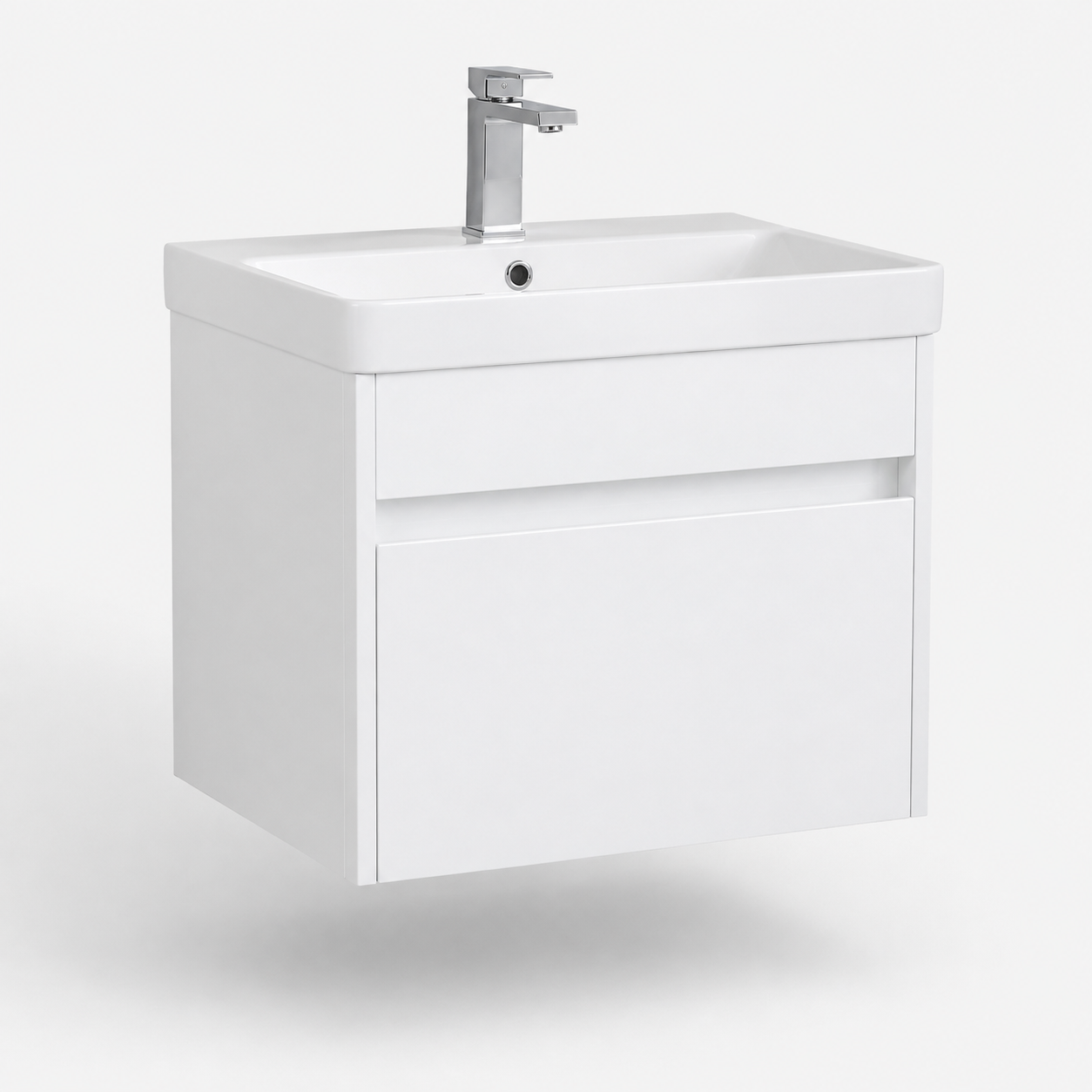 600mm Single-Drawer Wall-Hung Vanity Unit with Ceramic Basin
