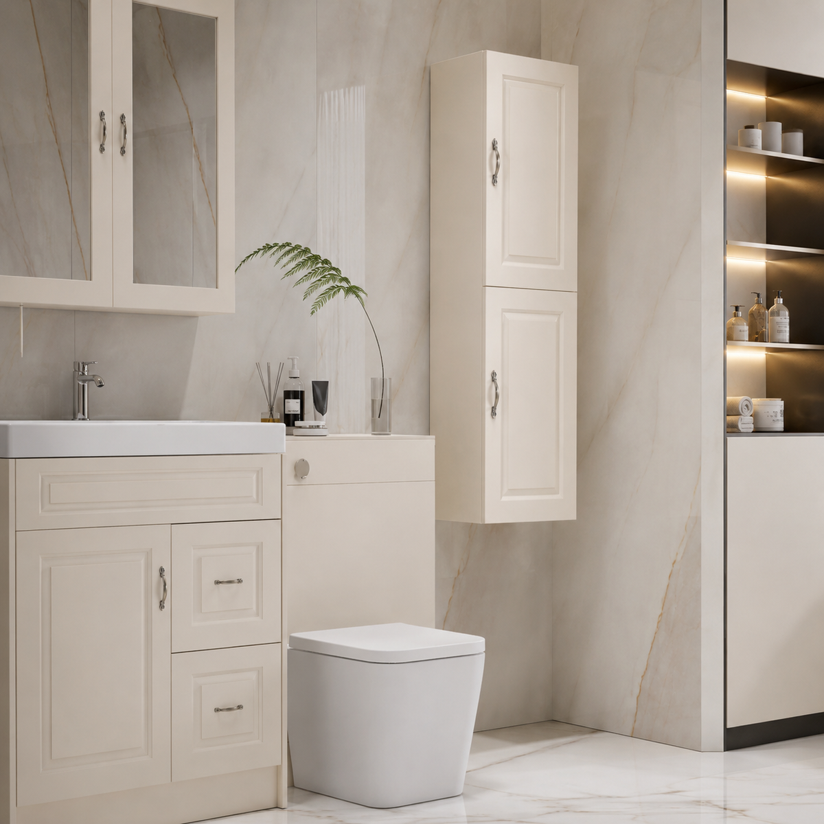 300mm Panelled Doors Wall-Hung Tall Bathroom Storage Cabinet