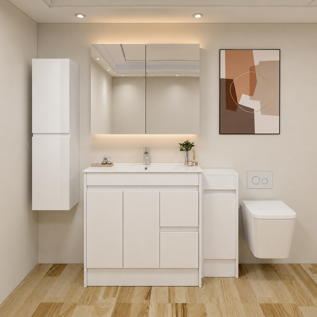 300mm Wall-Hung Tall Bathroom Storage Cabinet