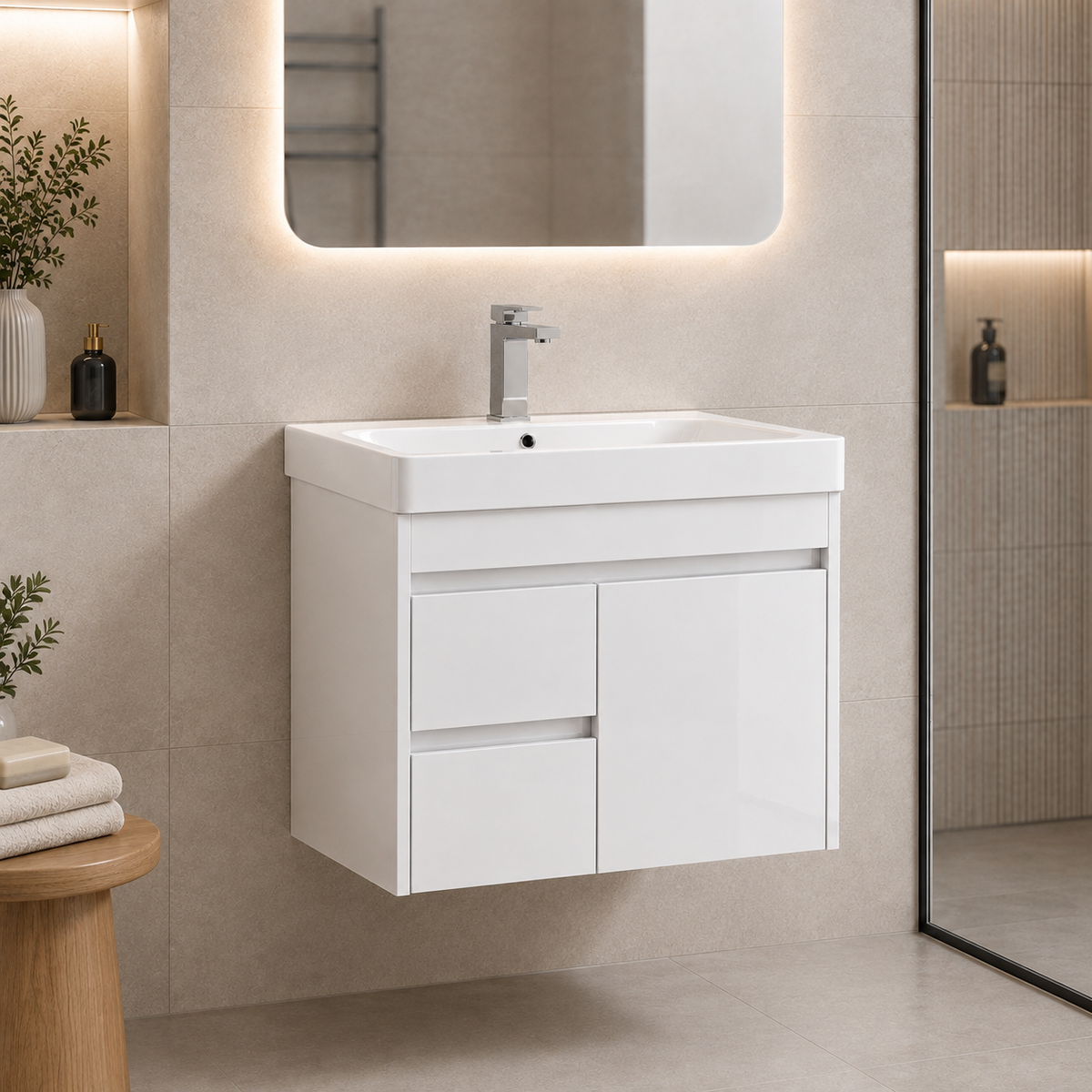 750mm Handle less Drawer Wall-Hung Vanity Unit with Ceramic Basin