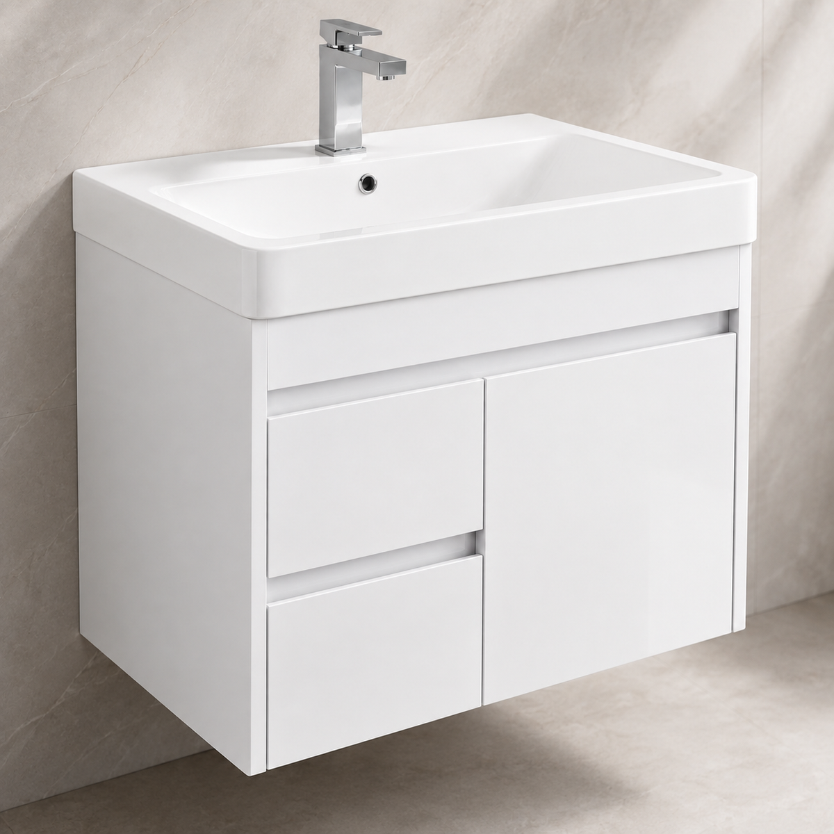 750mm Handle less Drawer Wall-Hung Vanity Unit with Ceramic Basin