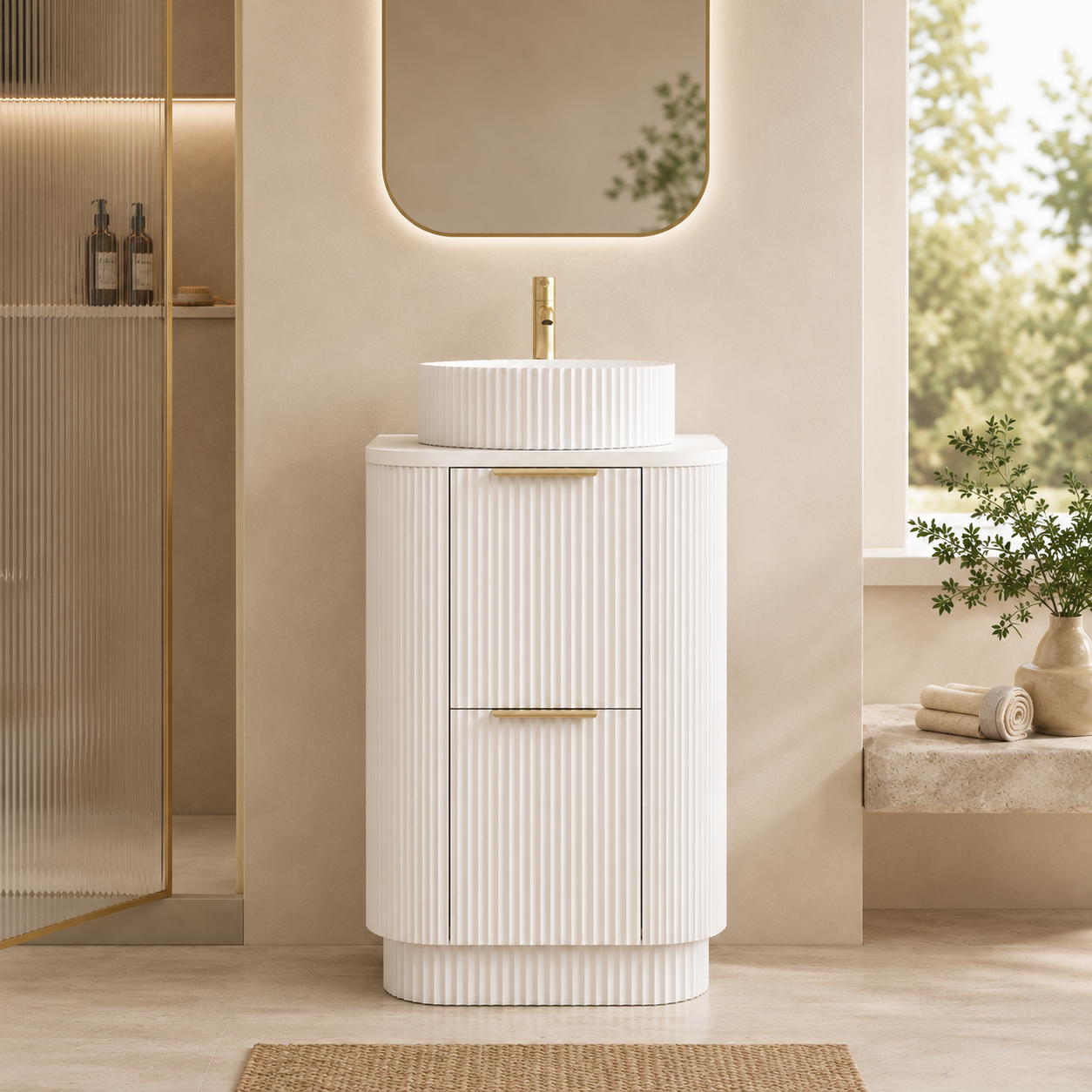 750mm Fluted Floor Standing Vanity Unit with Basin White Matt Colour