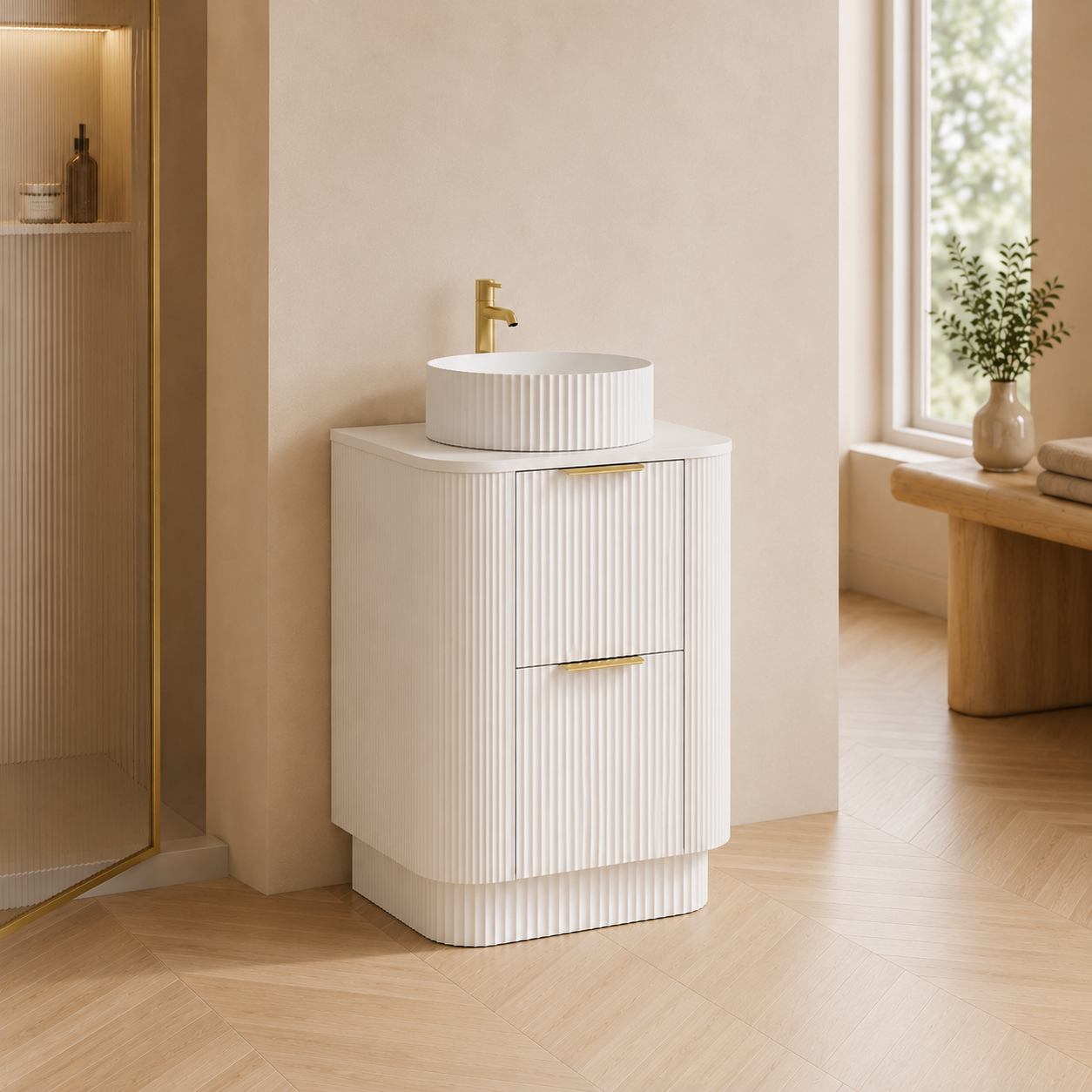 750mm Fluted Floor Standing Vanity Unit with Basin White Matt Colour