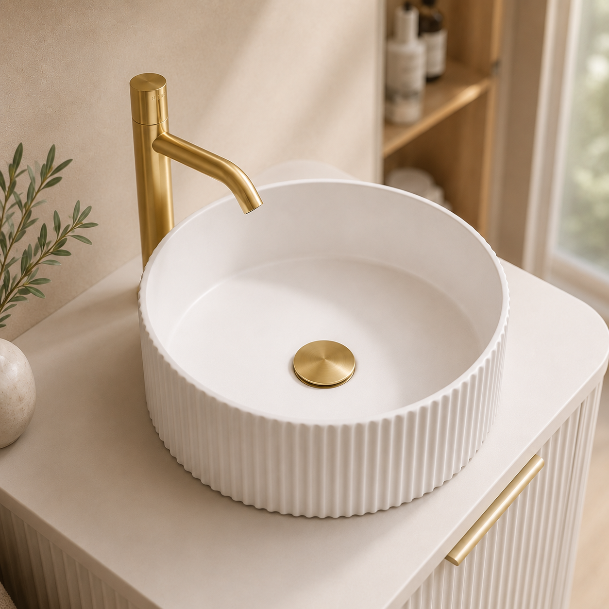 750mm Fluted Floor Standing Vanity Unit with Basin White Matt Colour