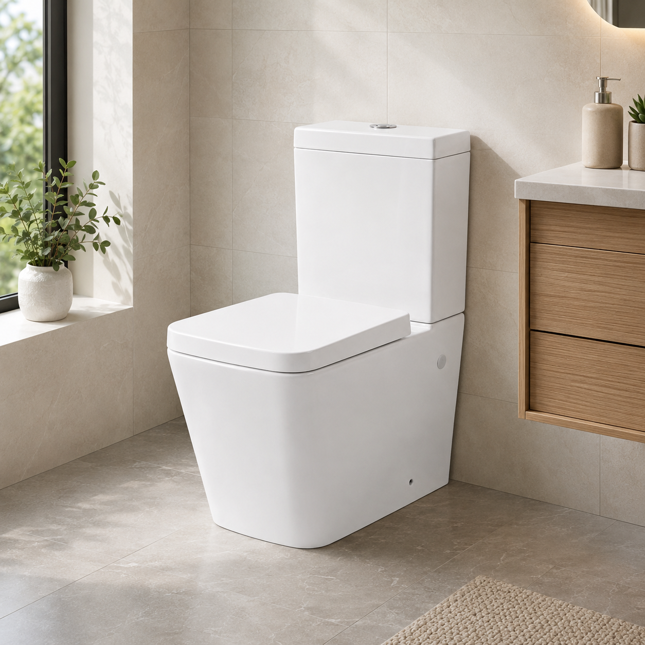 003N Square Rimless Close Coupled Toilet