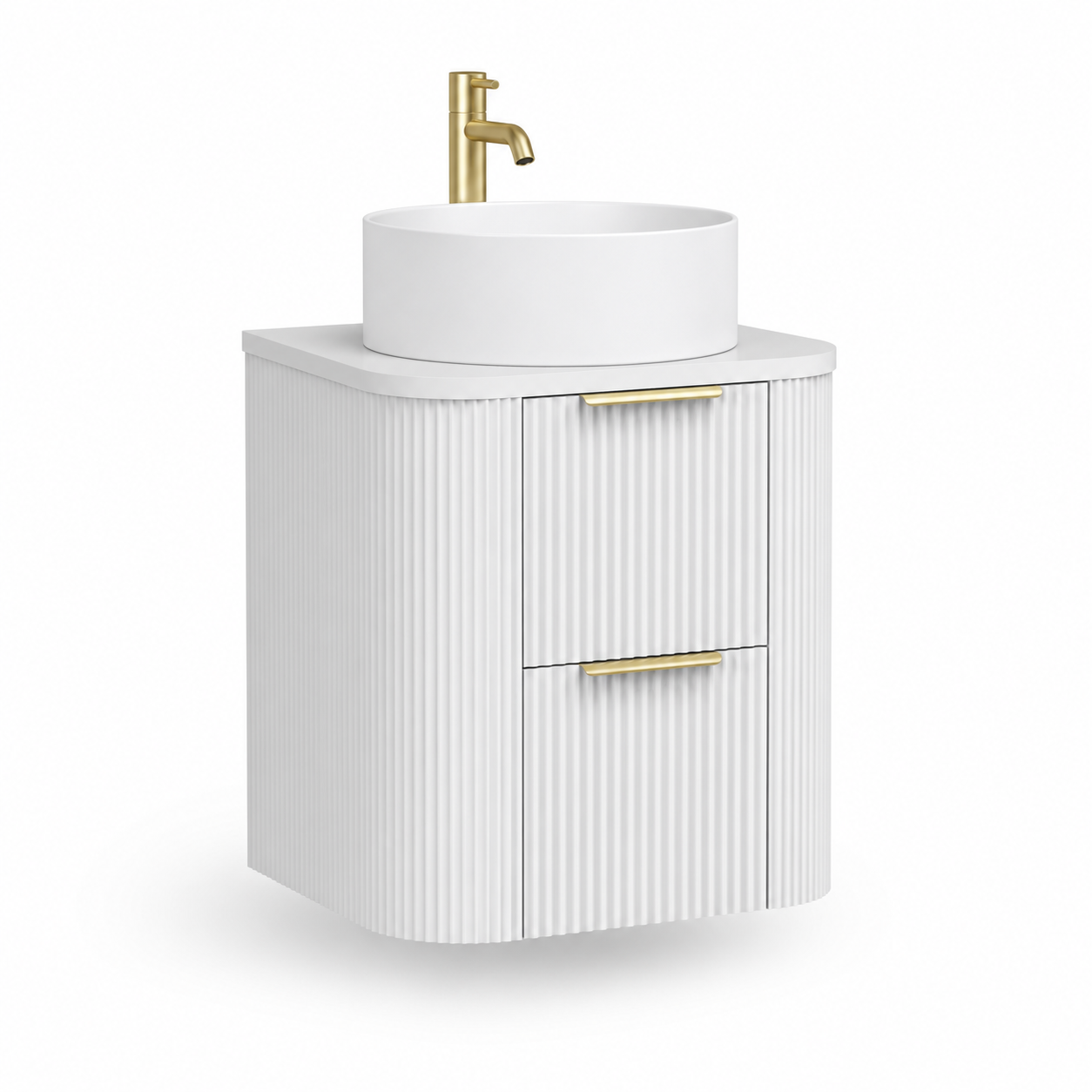 500mm Fluted Wall-Hung Vanity Unit with Worktop, Art Basin & Tap