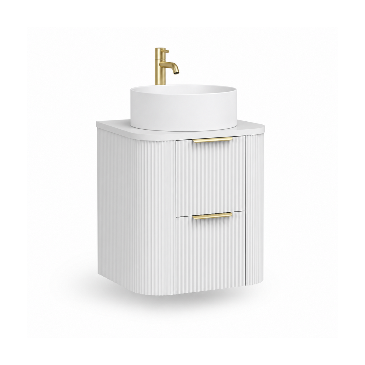 500mm Fluted Wall-Hung Vanity Unit with Worktop, Art Basin in White Matt