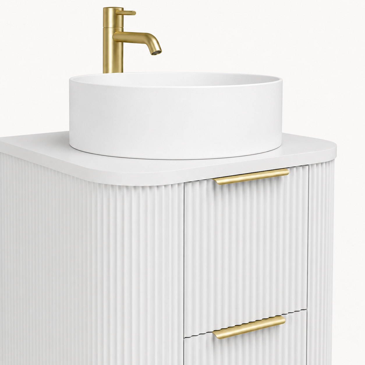 500mm Fluted Wall-Hung Vanity Unit with Worktop, Art Basin & Tap