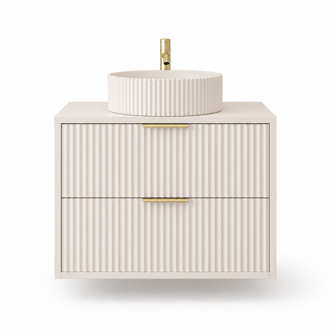 750mm Fluted Wall-Hung Vanity Unit with Worktop, Art Basin & Tap