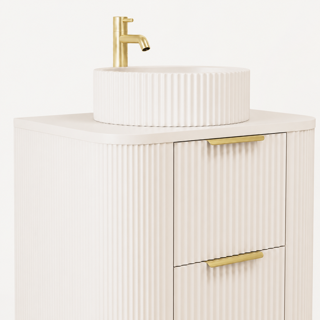 600mm Fluted Wall-Hung Vanity Unit with Worktop, Art Basin & Tap