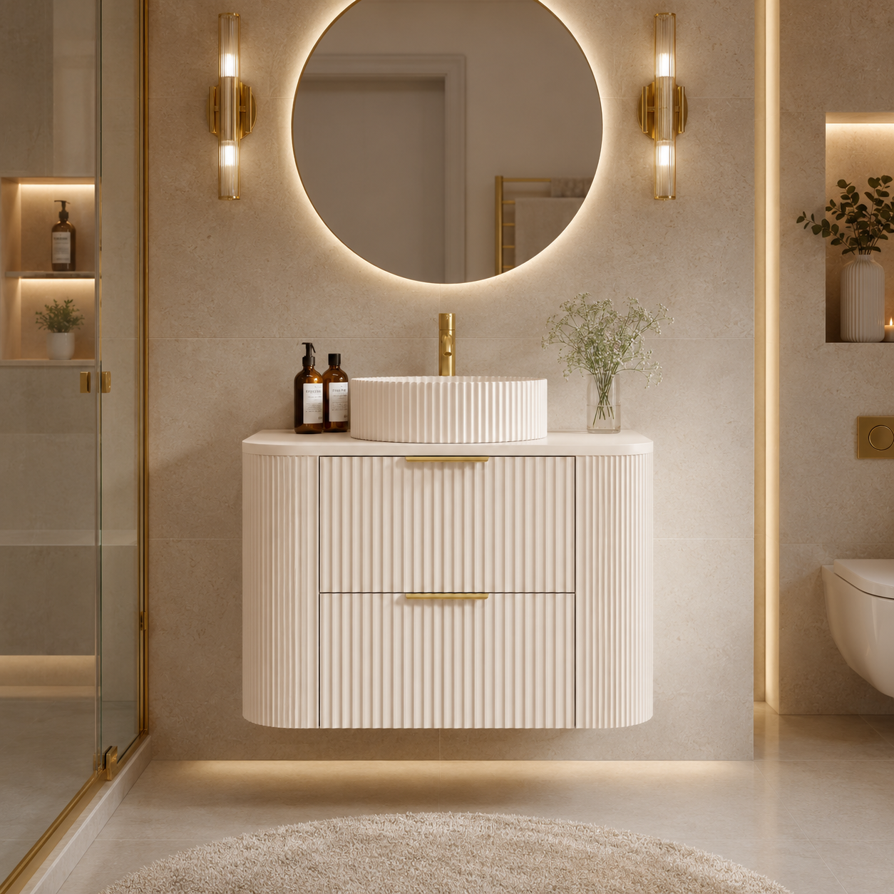 750mm Fluted Wall-Hung Vanity Unit with Worktop, Art Basin & Tap