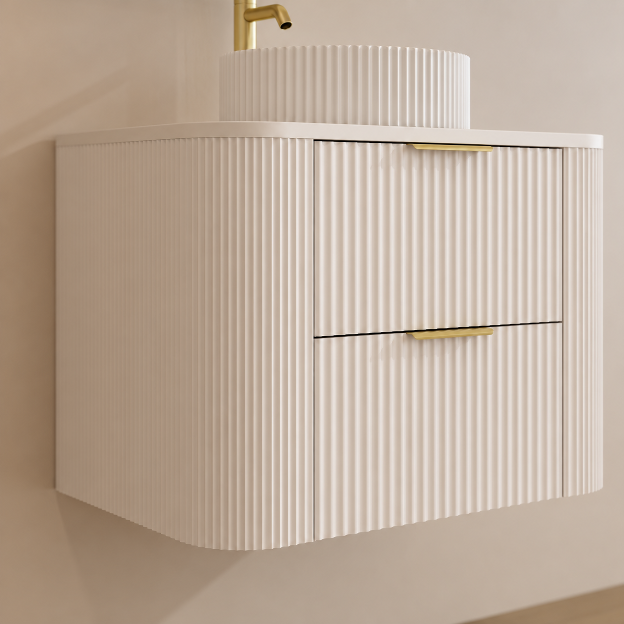750mm Fluted Wall-Hung Vanity Unit with Worktop, Art Basin & Tap