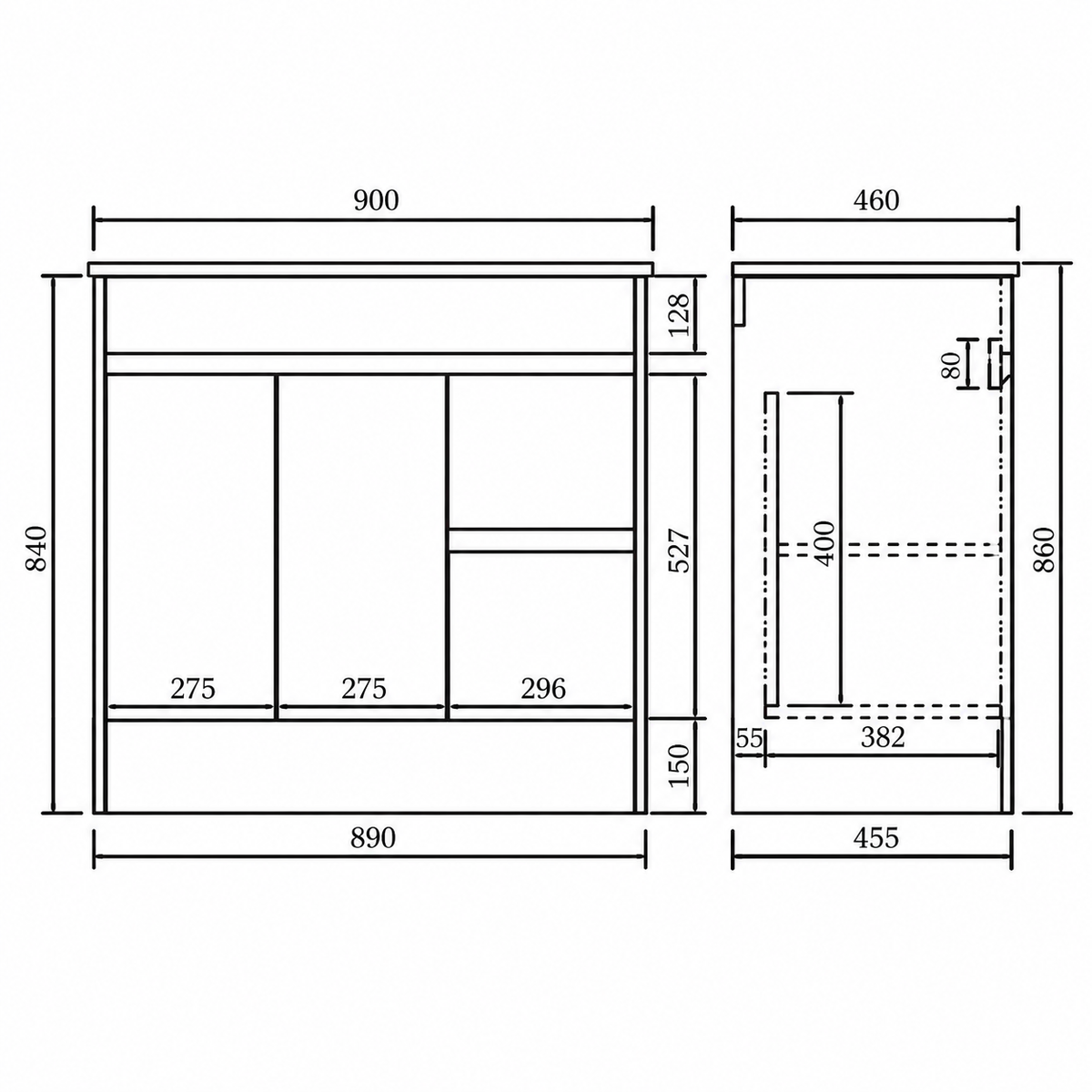 900mm Floor Standing Vanity Unit with Basin