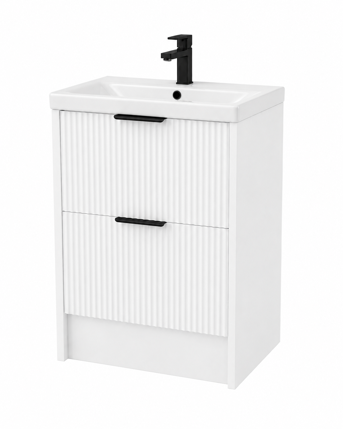 500mm Rectangular Fluted Floor Standing Vanity Unit with Countertop Basin