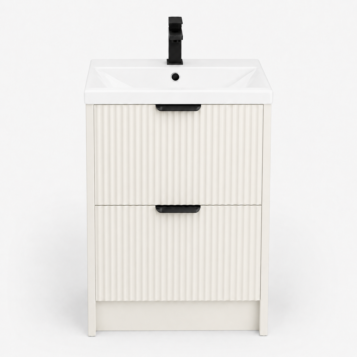 500mm Rectangular Fluted Floor Standing Vanity Unit with Countertop Basin