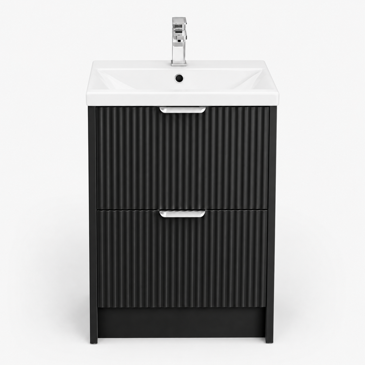 500mm Rectangular Fluted Floor Standing Vanity Unit with Countertop Basin