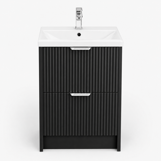 500mm Rectangular Fluted Floor Standing Vanity Unit with Countertop Basin