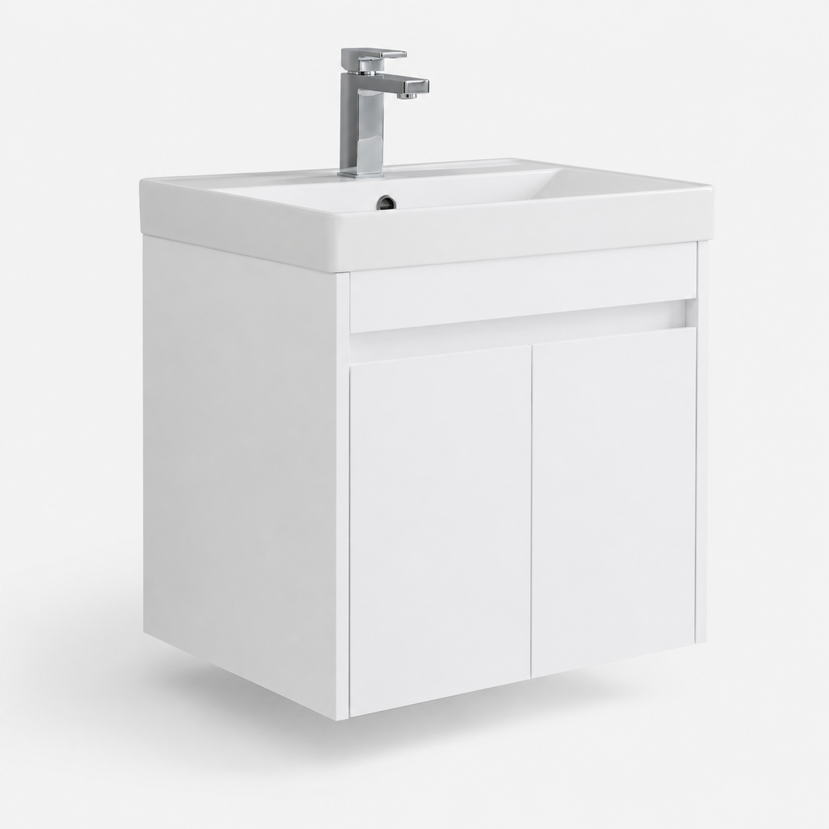 600mm Handleless Wall-Hung Vanity Unit with Ceramic Basin in White Gloss