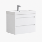 600mm Two-Drawer Wall-Hung Vanity Unit with Ceramic Basin in White Gloss