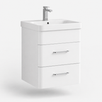 500mm Two-Drawer Wall-Hung Vanity Unit with Ceramic Basin in White Gloss