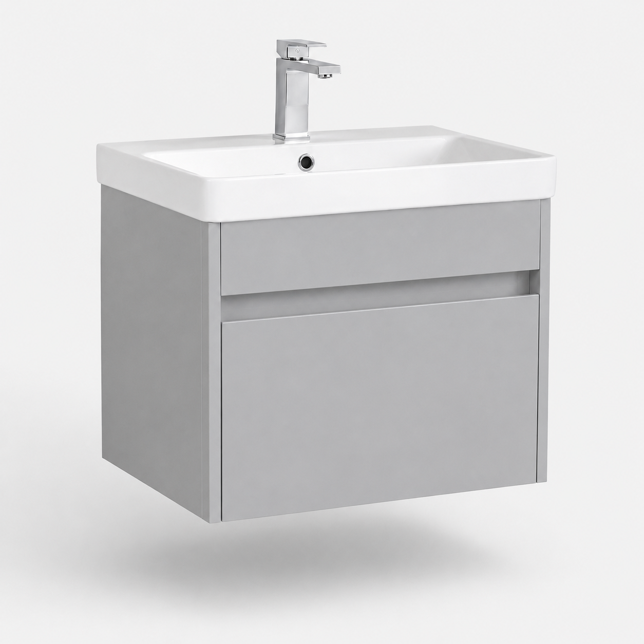 600mm Single-Drawer Wall-Hung Vanity Unit with Ceramic Basin