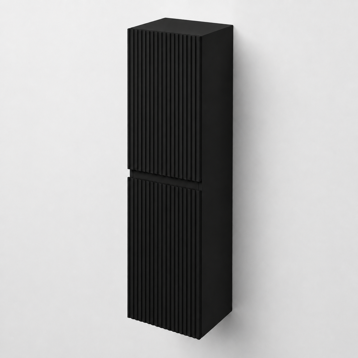 300mm Fluted Wall Hung Tall Bathroom Cabinet in Black Matt