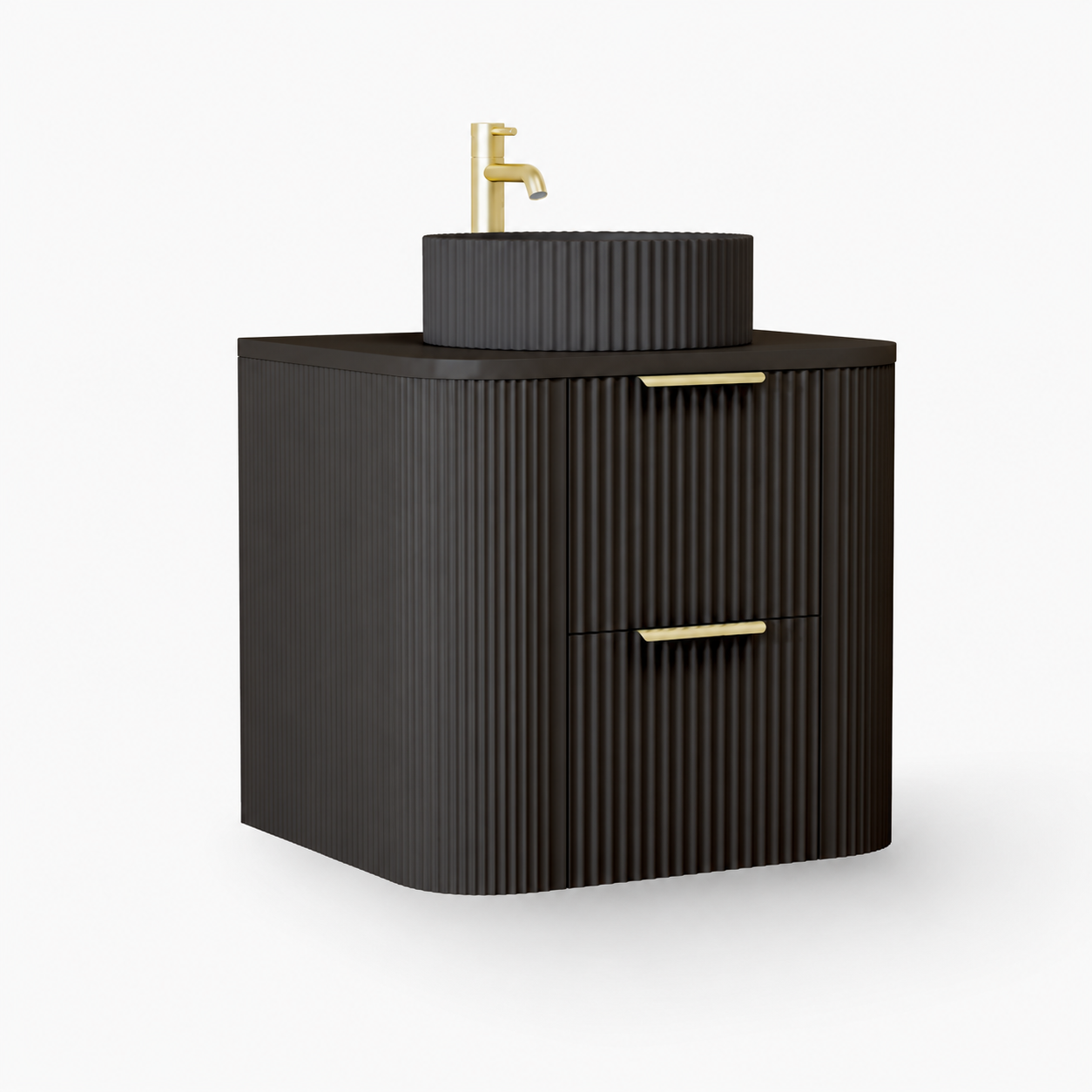 600mm Fluted Wall-Hung Vanity Unit with Worktop, Art Basin & Tap