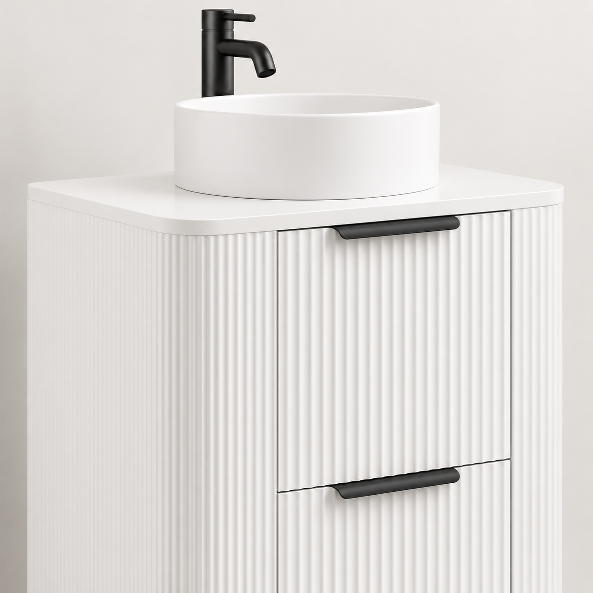 500mm Curved Fluted Wall-Hung Vanity Unit with Worktop, Art Basin