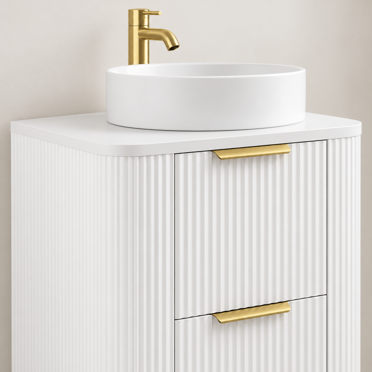 500mm Curved Fluted Floor Standing Vanity Unit with Countertop Basin