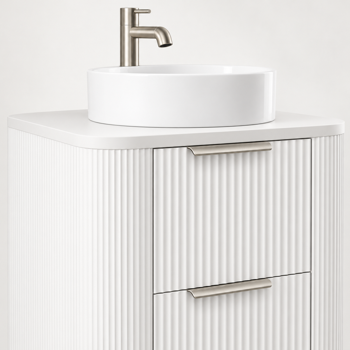 500mm Curved Fluted Wall-Hung Vanity Unit with Worktop, Art Basin