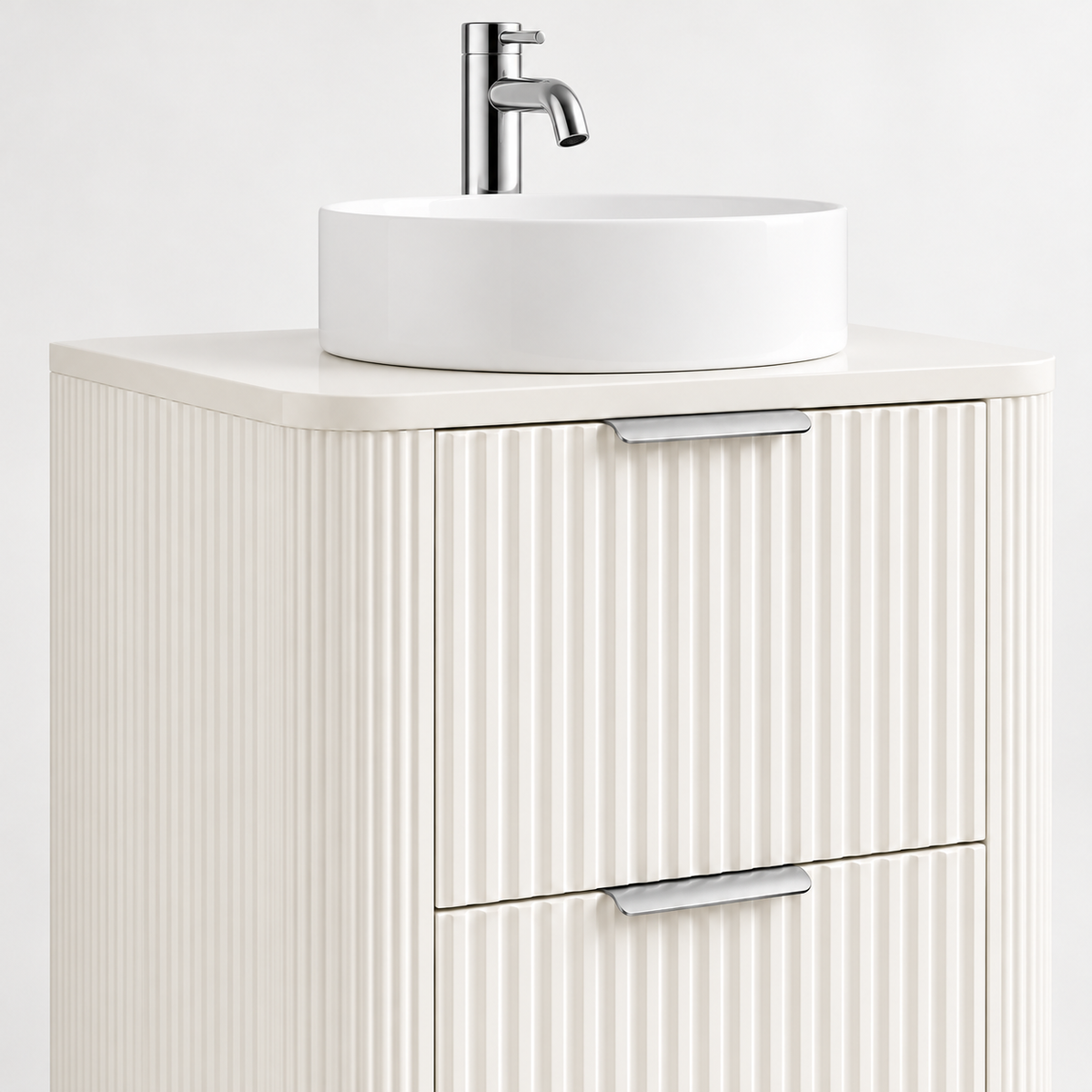 500mm Curved Fluted Wall-Hung Vanity Unit with Worktop, Art Basin