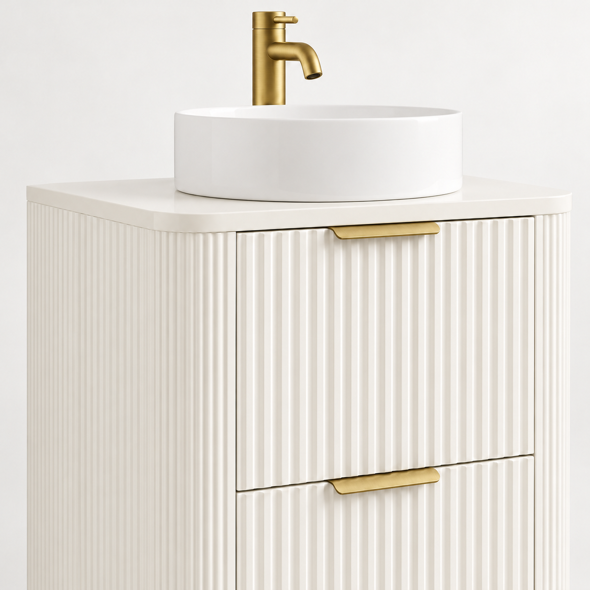 500mm Curved Fluted Wall-Hung Vanity Unit with Worktop, Art Basin