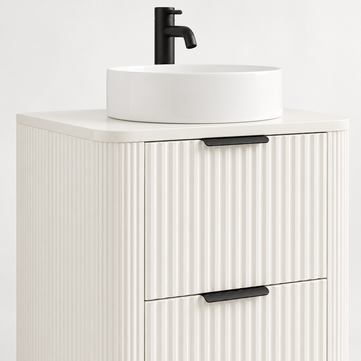 500mm Curved Fluted Floor Standing Vanity Unit with Countertop Basin