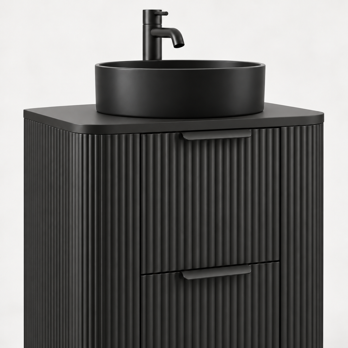 500mm Curved Fluted Floor Standing Vanity Unit with Countertop Basin