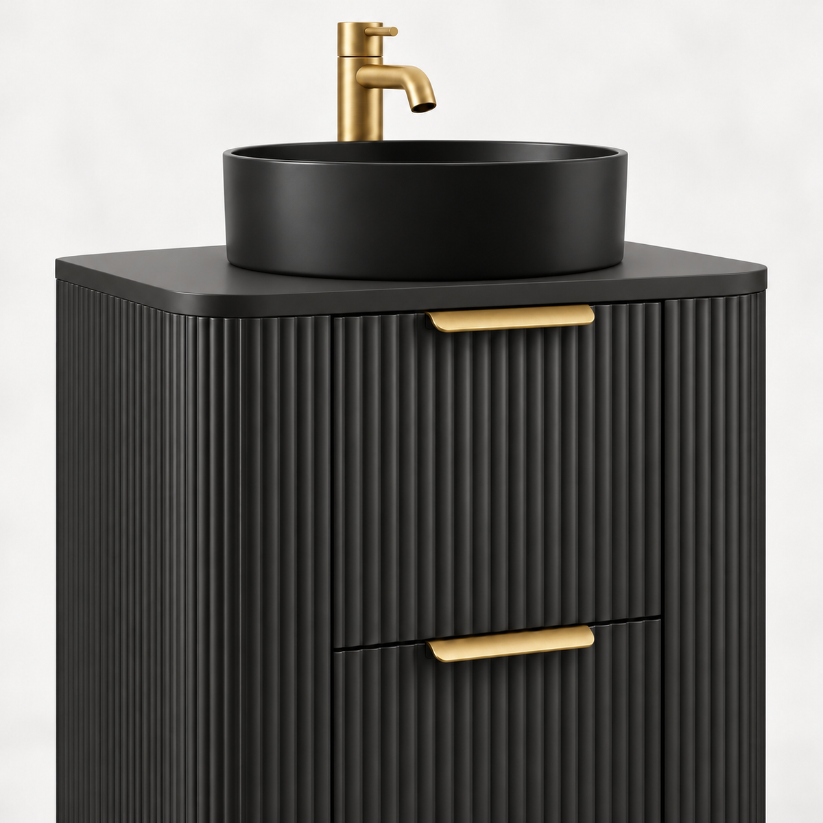 500mm Curved Fluted Wall-Hung Vanity Unit with Worktop, Art Basin
