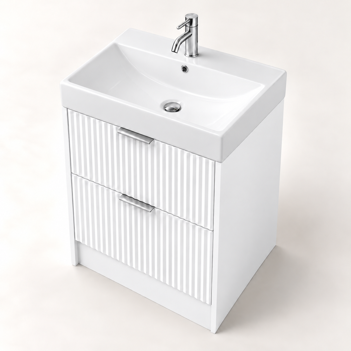 500mm Rectangular Fluted Floor Standing Vanity Unit with Countertop Basin